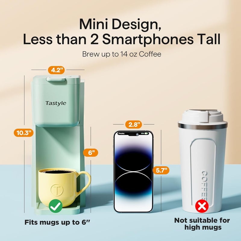 Tastyle Mini Hot and Iced Coffee Maker Single Serve, for K Cup and Ground, 6 to 14 Oz Brew Sizes, with Recipe Book, for Home, Travel, RV, Office and Dorm, Mint - Image 4